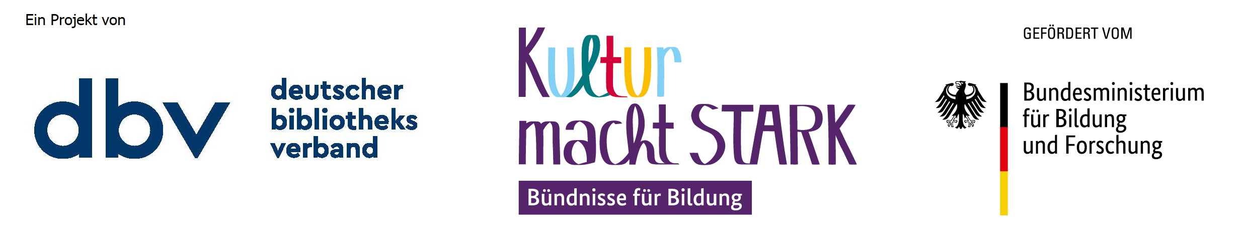 Das Bild zeigt Logos des Deutschen Bibliotheksverbandes und des Bundesministeriums für Bildung im Kontext eines Bildungsprojekts.